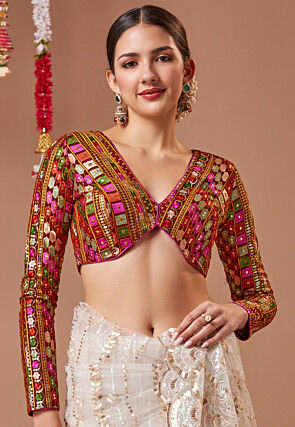 Embroidered Georgette Blouse in Maroon