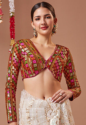 Embroidered Georgette Blouse in Maroon