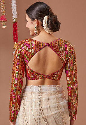 Embroidered Georgette Blouse in Maroon