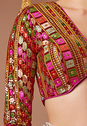 Embroidered Georgette Blouse in Maroon