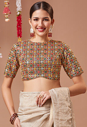 Embroidered Georgette Blouse in Multicolor