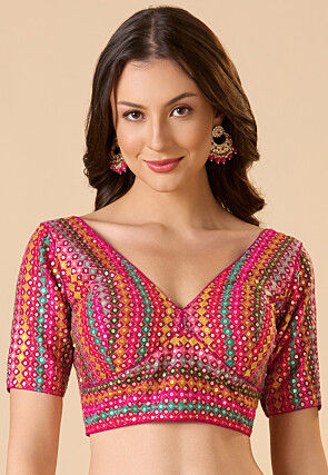 Embroidered Georgette Blouse in Multicolor