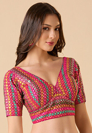 Embroidered Georgette Blouse in Multicolor