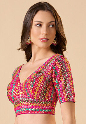 Embroidered Georgette Blouse in Multicolor