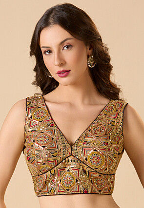 Embroidered Georgette Blouse in Multicolor