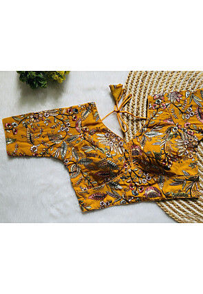Embroidered Georgette Blouse in Mustard