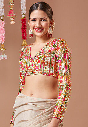 Embroidered Georgette Blouse in Off White