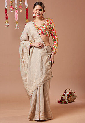 Embroidered Georgette Blouse in Off White