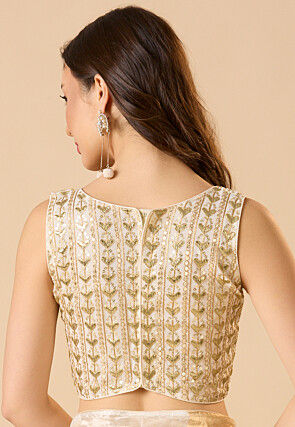 Embroidered Georgette Blouse in Off White
