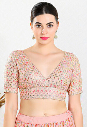 Embroidered Georgette Blouse in Peach
