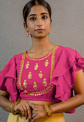 Embroidered Georgette Blouse in Pink