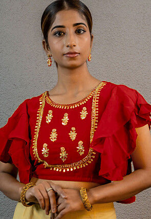Embroidered Georgette Blouse in Red
