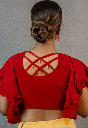 Embroidered Georgette Blouse in Red