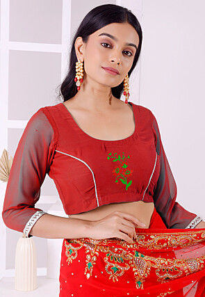 Embroidered Georgette Blouse in Red