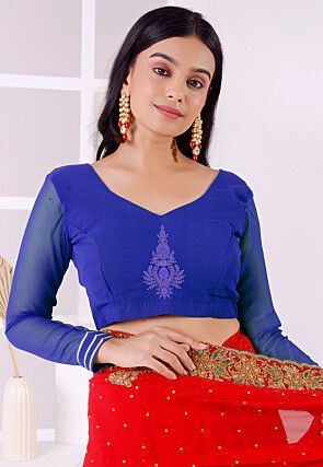 Embroidered Georgette Blouse in Royal Blue
