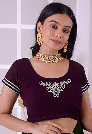 Embroidered Georgette Blouse in Violet