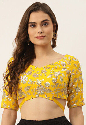 Embroidered Georgette Blouse in Yellow
