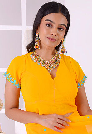 Embroidered Georgette Blouse in Yellow