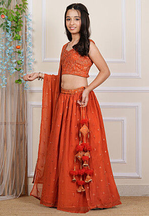 Embroidered Georgette Choli in Orange