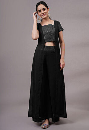 Embroidered Georgette Co Ord Set in Black