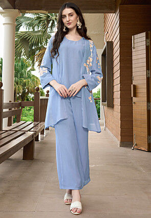 Embroidered Georgette Co Ord Set in Blue