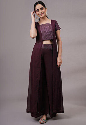 Embroidered Georgette Co Ord Set in Wine