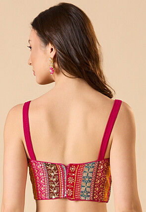 Embroidered Georgette Corset Blouse in Fuchsia