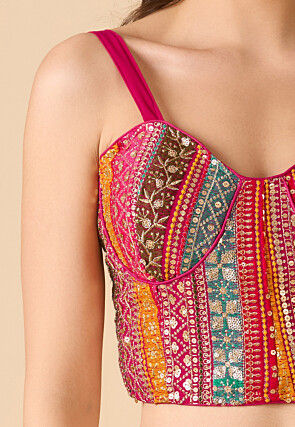 Embroidered Georgette Corset Blouse in Fuchsia