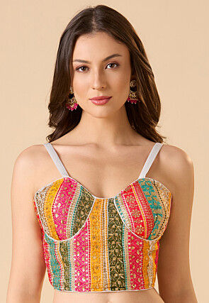 Embroidered Georgette Corset Blouse in Multicolor