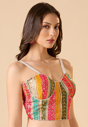 Embroidered Georgette Corset Blouse in Multicolor