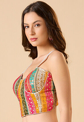 Embroidered Georgette Corset Blouse in Multicolor