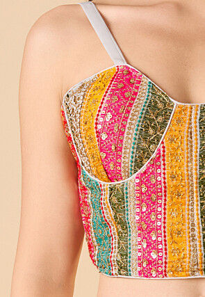 Embroidered Georgette Corset Blouse in Multicolor