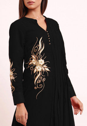 Embroidered Georgette Cowl Style Kurta in Black