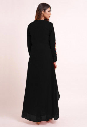 Embroidered Georgette Cowl Style Kurta in Black
