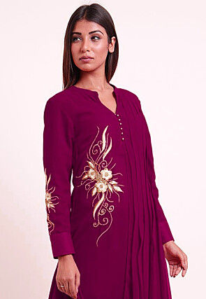 Embroidered Georgette Cowl Style Kurta in Magenta
