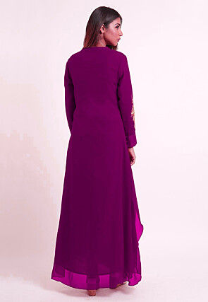 Embroidered Georgette Cowl Style Kurta in Magenta