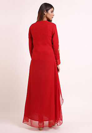 Embroidered Georgette Cowl Style Kurta in Red