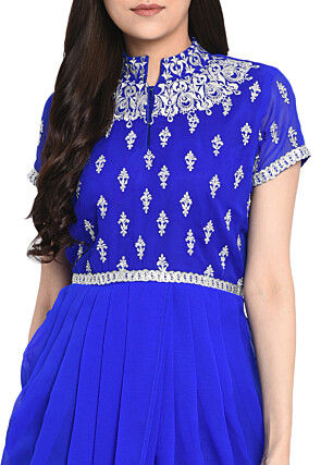 Embroidered Georgette Cowl Style Kurta in Royal Blue