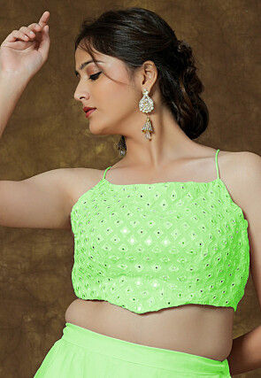 Embroidered Georgette Crop Top in Green