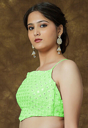 Embroidered Georgette Crop Top in Green