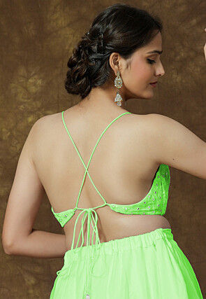 Embroidered Georgette Crop Top in Green