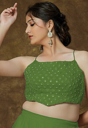 Embroidered Georgette Crop Top in Green