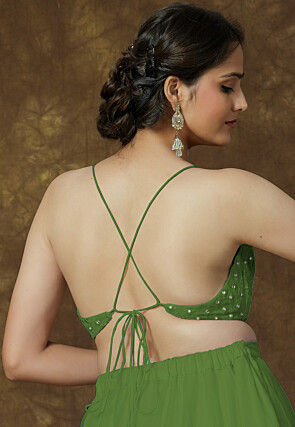 Embroidered Georgette Crop Top in Green