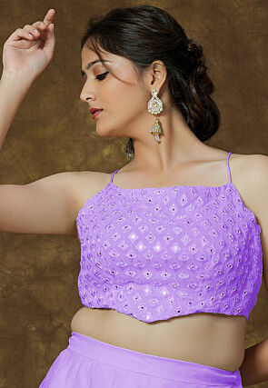Embroidered Georgette Crop Top in Lavender