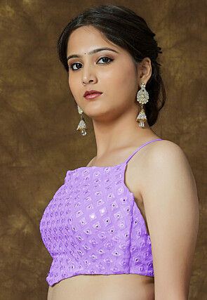 Embroidered Georgette Crop Top in Lavender