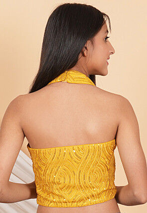 Embroidered Georgette Crop Top in Mustard