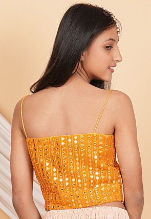 Embroidered Georgette Crop Top in Orange