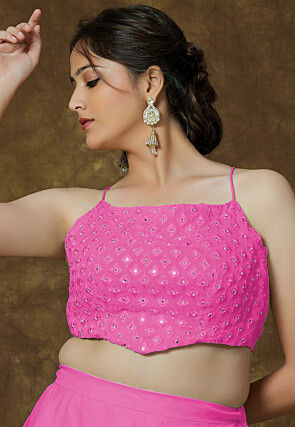 Embroidered Georgette Crop Top in Pink