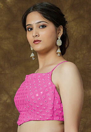 Embroidered Georgette Crop Top in Pink