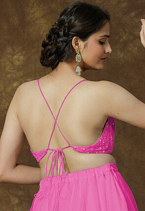 Embroidered Georgette Crop Top in Pink